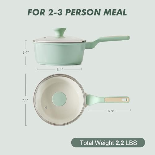 Ceramic Nonstick Saucepan with Lid 2.0QT