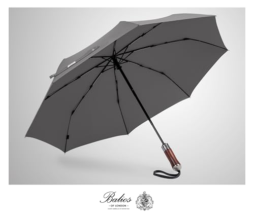 Folding Umbrella Lux Hardwood Handle Auto Open Close Metallic Gray