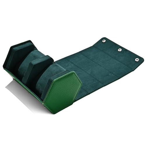 Green Leather Watch Roll Travel Case for Men