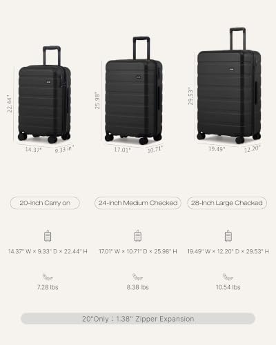 Luggage Set Lightweight Durable Hardshell (3 Count)