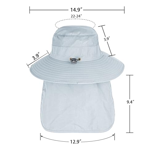 Sun Hats for Men Women Fishing Hat UPF 50+ Breathable Wide Brim Bucket Hats Summer UV Protection Safari Hat with Neck Flap Light Grey