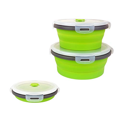 Green Silicone Collapsible Food Storage Containers (3 Count)