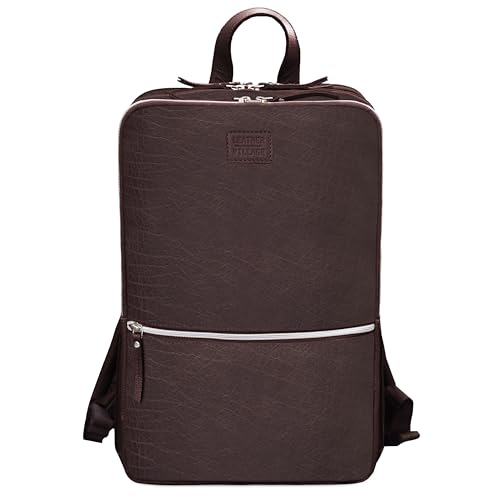 Leather Laptop Backpack for Men with Trolley Strap 16L Slim