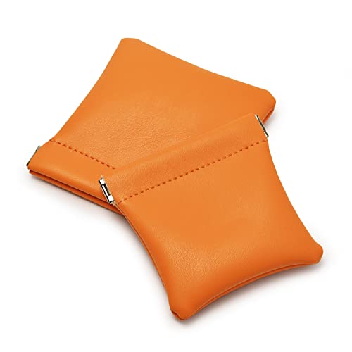 Orange PU Leather Jewelry Pouch Squeeze Travel Storage Bag