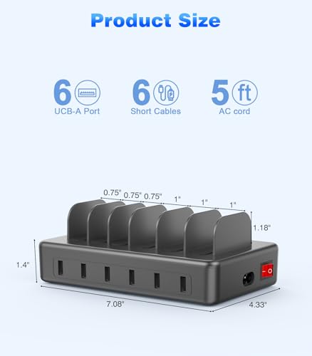 50W 6 USB Port Charging Station for Multiple Devices