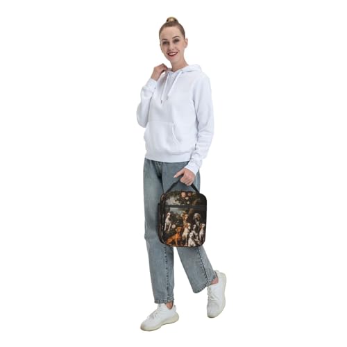 Vintage Dog Insulated Lunch Box for Women Men Retro Flower and Pet Lunch Bag for Travel