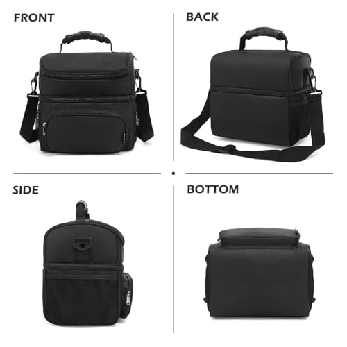 Double Layer Cooler Insulated Lunch Bag Adult Lunch Box Large Tote Bag for Men (Black)