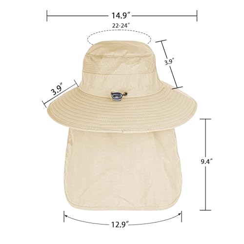 Sun Hats for Men Women Fishing Hat UPF 50+ Breathable Wide Brim Bucket Hats Summer UV Protection Safari Hat with Neck Flap Beige