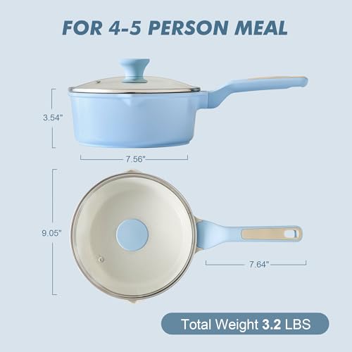 Ceramic Nonstick Saucepan with Double Pouring Spout