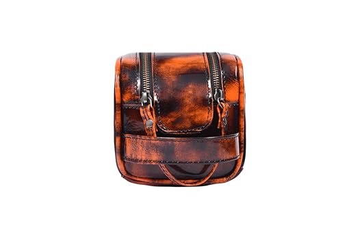 10" Premium Leather Toiletry Travel Pouch With Waterproof Lining
