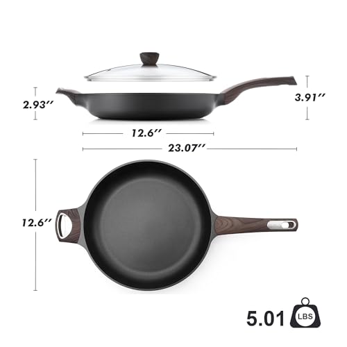 12.5inch Nonstick Frying Pan Paella Pan with Lid