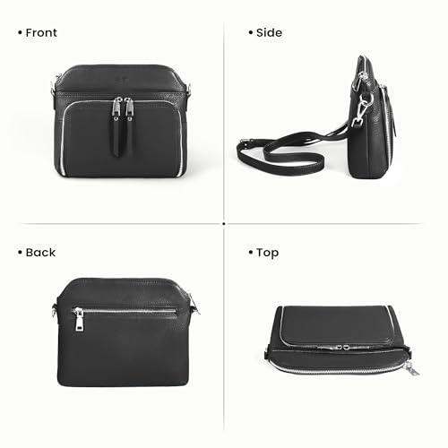 Black Genuine Leather Crossbody Bags for Women Travel Wallet Purse