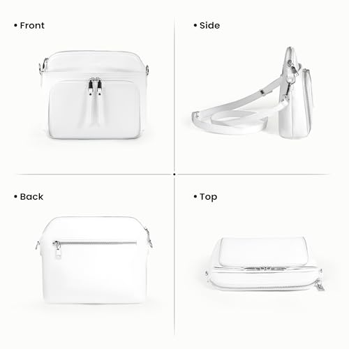 White Genuine Leather Crossbody Bags for Women Travel Wallet Purse