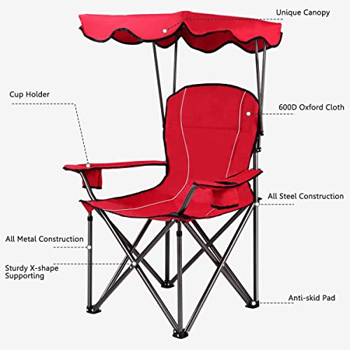 Canopy Chair Portable Folding Beach Pool Chair Lawn Chair with Canopy Two Cup Holders and Carry Bag