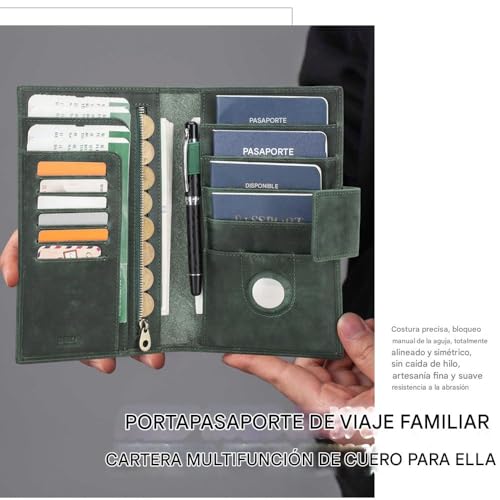 Full Grain Leather RFID Blocking Family Passport Holder for 4 Passport Wallet Compatible with Airtag Travel Passport Cover with 4 Passport Slot (4 Count)