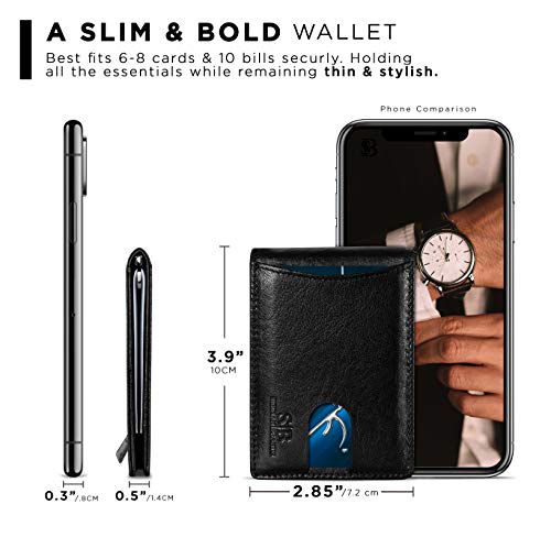 RFID Blocking Slim Bifold Genuine Leather Minimalist Front Pocket Wallets for Men with Money Clip Thin Mens