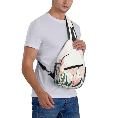 Sling Bag Tulip Flower Watercolor Hiking Daypack Crossbody Shoulder Backpack Travel Chest Pack for Men Women