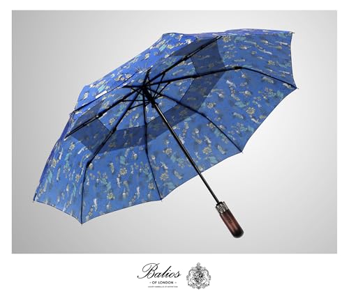 Folding Umbrella Real Wood Handle Garden of Glamour Cobalt Blue