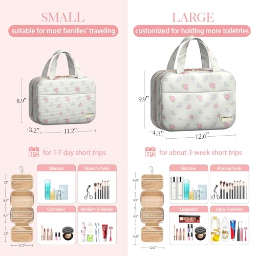 Hanging Travel Toiletry Bag Women Men Essentials Beige Color Floral