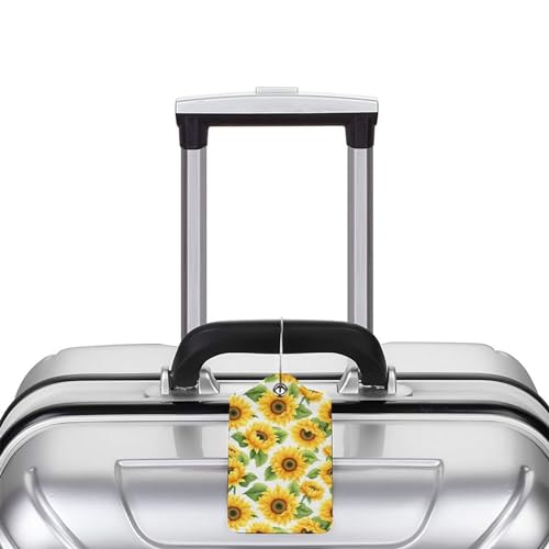 Lovely Sunflower Leather Luggage Tag with Stainless Steel Ring