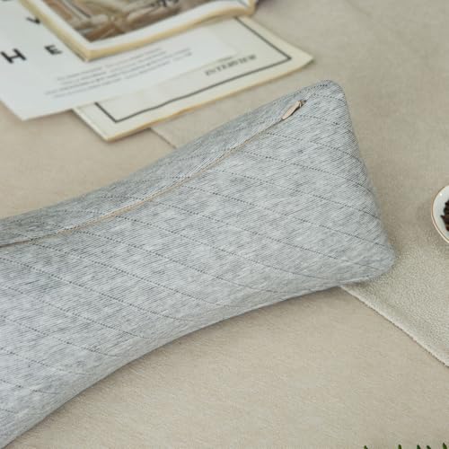 Buckwheat Neck Support Pillow Cervical Neck Cylinder Bolster Pillow Neck Pain Relief Breathable Comfortable for Back and Side Sleepers Round Pillows for Lunch Break Gray