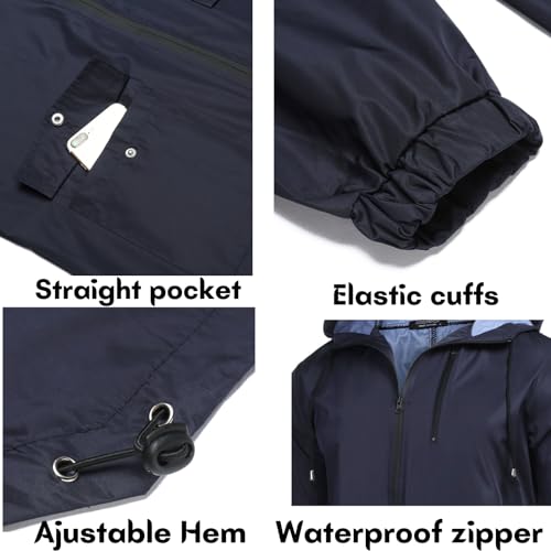 Men's Long Raincoat With Hood Black Rain Jacket Men Waterproof Jackets With Pockets
