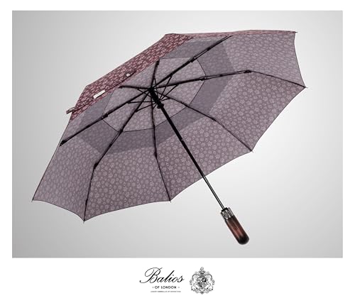Folding Umbrella Real Wood Handle Maple Leaves Red Plum