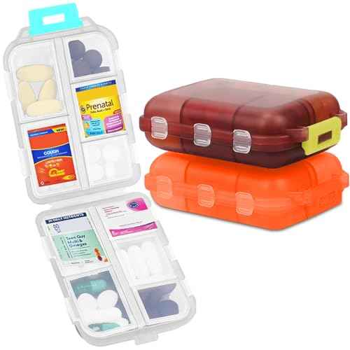 Small Pill Case Travel Pill Box Cute Pill Organizer for Purse Portable Daily Medicine Organizer 10 Compartment Pill Holder for Vitamins (3 Count)