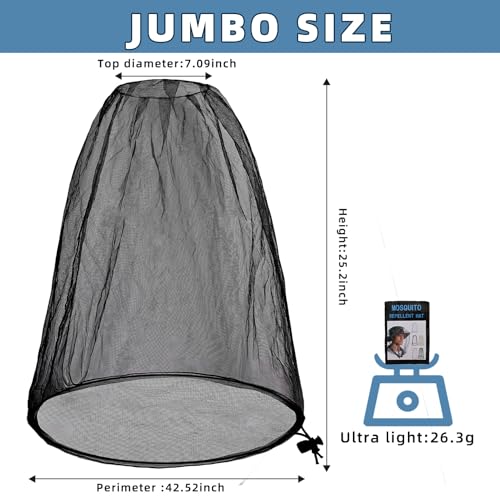 Oversized Mosquito Net 42 x 25 Inches Ultra Large Mosquito Head Net Face Neck Fly Mesh Netting Fits All Hats for Outdoor Camping Hiking Fishing Gardening Safari (2 Count)