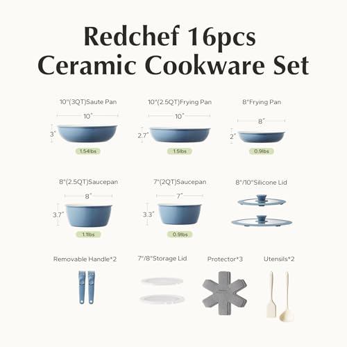 16pcs Ceramic Nonstick Pots and Pans Set