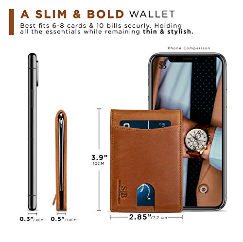 RFID Blocking Slim Bifold Genuine Leather Minimalist Front Pocket Wallets for Men with Money Clip Thin Mens
