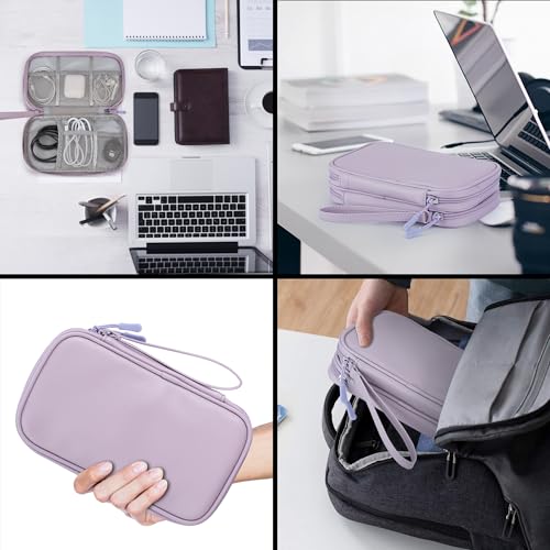 PU Leather Cable Organizer Double Layer Travel Pouch