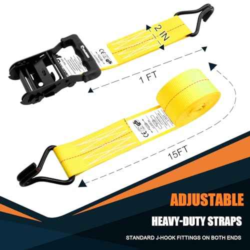 6 Pack 2 inch Ratchet Straps Heavy Duty J Hook 2 in x 15ft with Strong Ratcheting (6 Count)