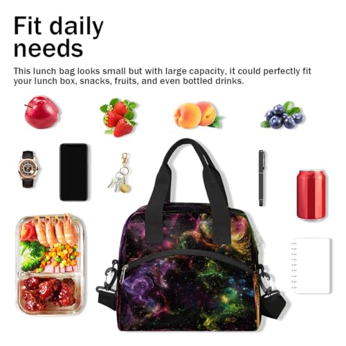 Galaxy Colorful Insulated Lunch Bag for Women Girl Reusable Lunch Tote Box With Shoulder Strap Lightweight Thermal Cooler Meal Prep Bag for Work School Office Picnic (print 9)
