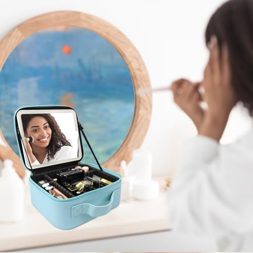 Travel Makeup Bag with LED Mirror Travel Makeup Organizer with 3 Lighted Settings