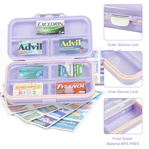 Travel Pill Organizer Box with Medicine Labels Purple