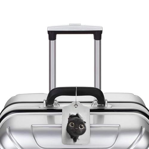 2 Pack Luggage Tags for suitcases Playful Cat TSA Approved Label Luggage Tag Baggage Tag Leather Stainless Steel Loop Label Tag for Men Women Travel Bag Suitcase (2 Count)