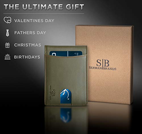 RFID Blocking Slim Bifold Genuine Leather Minimalist Front Pocket Wallets for Men with Money Clip Thin Gift