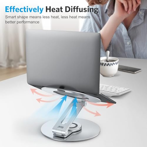 Adjustable Laptop Stand for Desk 360° Rotating Base up to 17" Silver