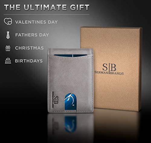 RFID Blocking Slim Bifold Genuine Leather Minimalist Front Pocket Wallets for Men with Money Clip Thin Gift