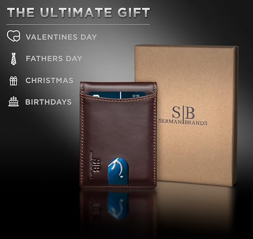 RFID Blocking Slim Bifold Genuine Leather Minimalist Front Pocket Wallets for Men with Money Clip Thin Gift