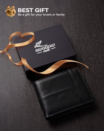 Wallet for Men RFID Blocking Genuine Leather Mens Wallets Bifold with 2 ID Window 13 Card Slots black