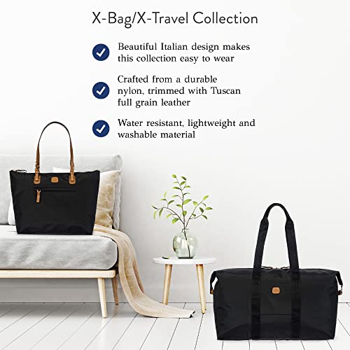 Bric’s X-Bag/X-Travel 2.0 Overnight Weekender Duffel, Water-Resistant Folding Carry-On with Leather Trim, Removable Shoulder Strap and Pass-Through Sleeve - Mini Bag Included – 22 Inch, Black