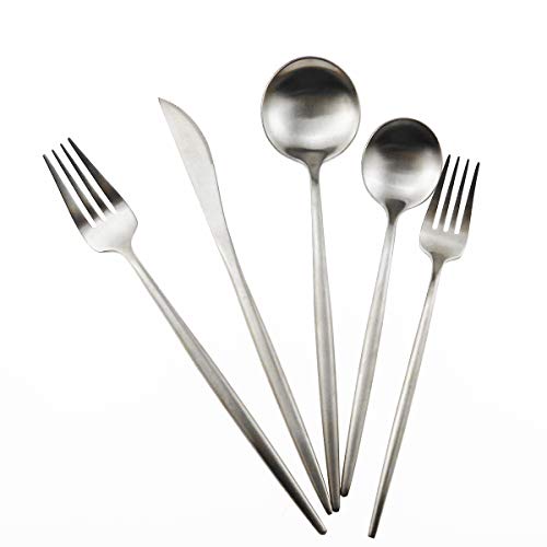 20-Piece 18/10 Stainless Steel Flatware Silverware, Luxury Dinnerware Set Travel Cutlery Tableware Include Knife Fork Spoon Service for 4,Healthy & Eco-Friendly Dishwasher Safe (Silver Matte) (4 Count)