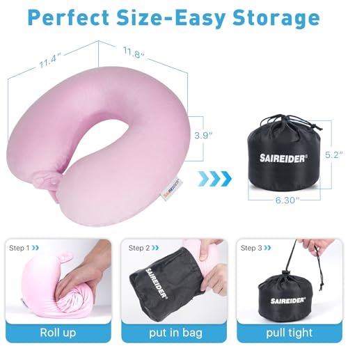 Travel Neck Pillow 100% Pure Memory Foam Airplane Pillow for Head Support