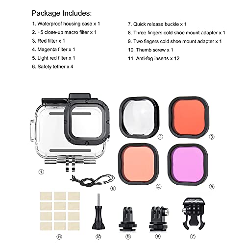 Waterproof Case with Dive Filter for GoPro Hero 13 12 11 10 9 Black