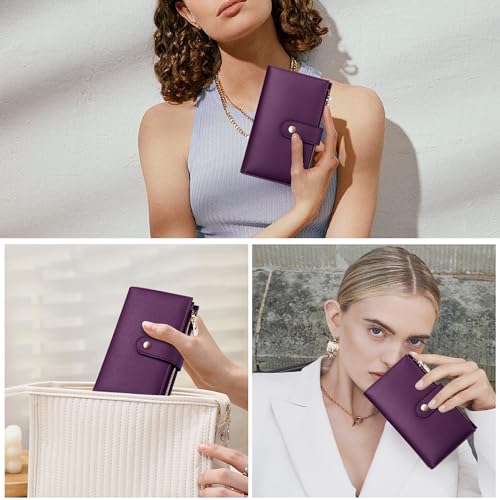 Womens Wallet RFID Blocking Vegan Leather Trifold Clutch Credit Card Holder Ladies Travel Wallet Purse with Passport