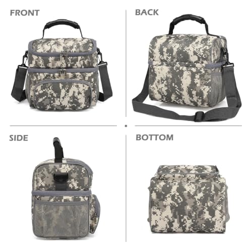 Double Layer Cooler Insulated Lunch Bag Adult Lunch Box Large Tote Bag for Men (Digital Camo)