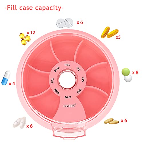 4PCS INVODA Weekly Pill Organizer 7 Compartment Rotating Pill Box for Daily (8 Count)