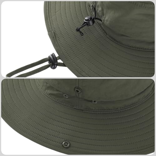 Outdoor SPF 50+ Boonie Sun Hat for Men Gardening Fishing Hiking Hat Adjustable Wide Brim Bucket Hat Army Green